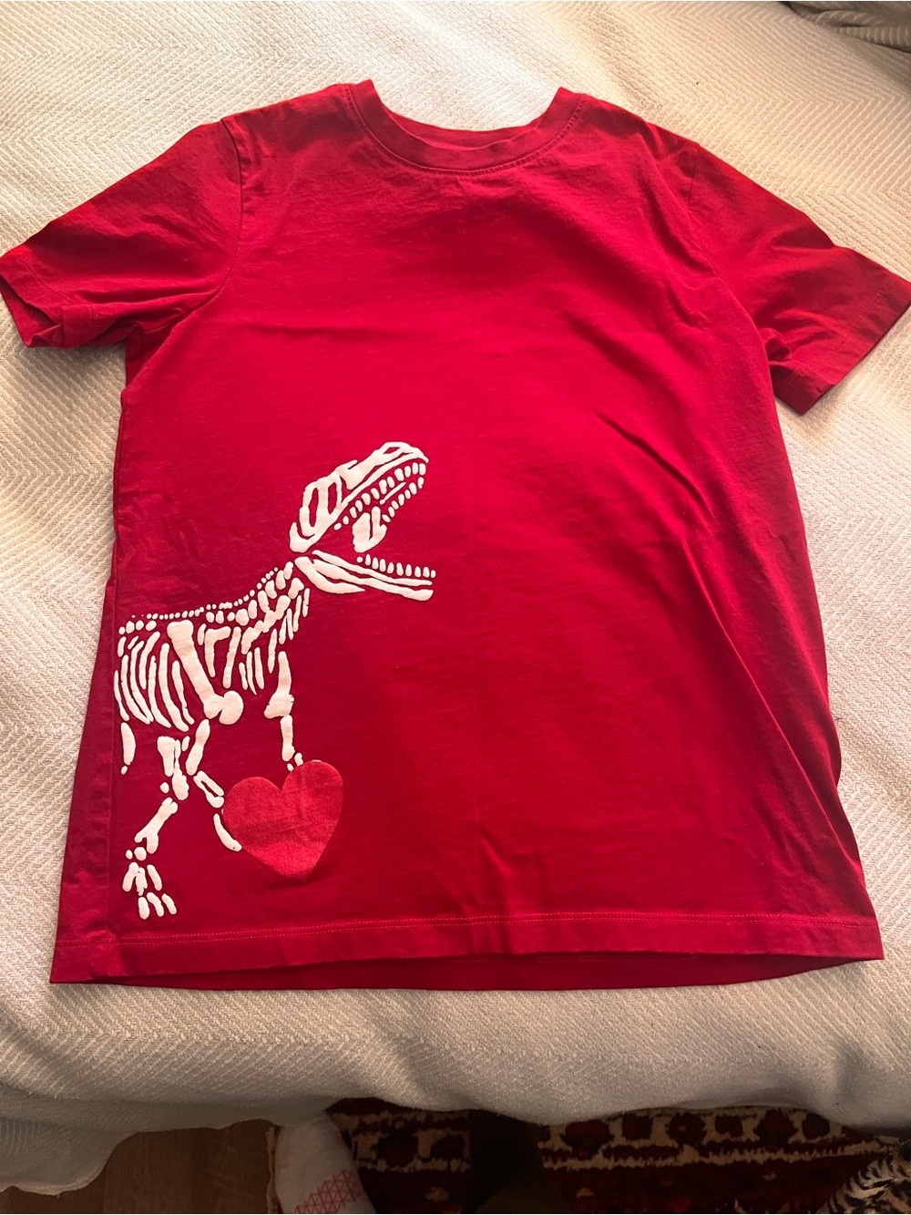 Lands' End Red Tee with White Dino Skeleton and Heart